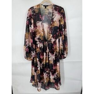 Torrid Tie Front Maxi Dark Floral Sheer Kimono Women M/00 Black Whimsigoth